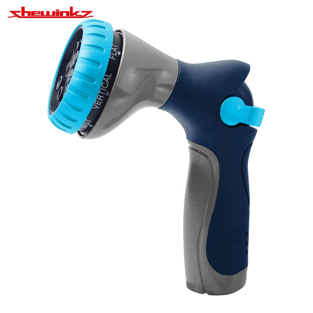 Heavy Duty Metal 8-Pattern Water Thumb Control Spray Pistol Nozzle